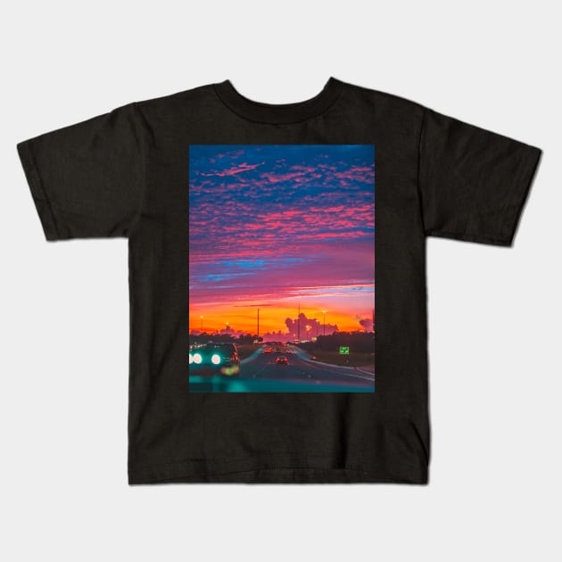 Road Sunset Kids T-Shirt by Shaheen01